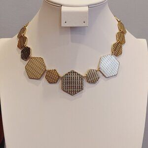 NWT CHRISTIAN SIRIANO NY GOLD HEXAGON TEXTURED TILE NECKLACE